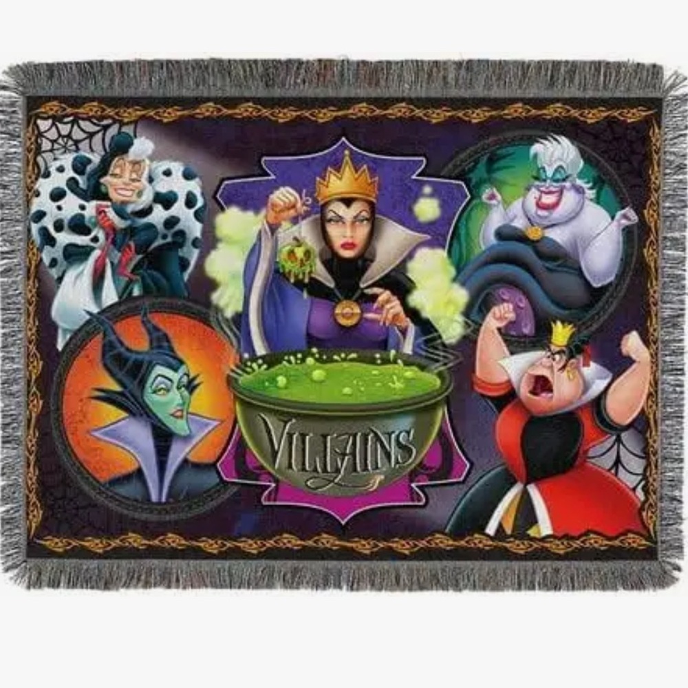 Disney Villains EUC Characters Tapestry Throw Blanket Woven 48x60